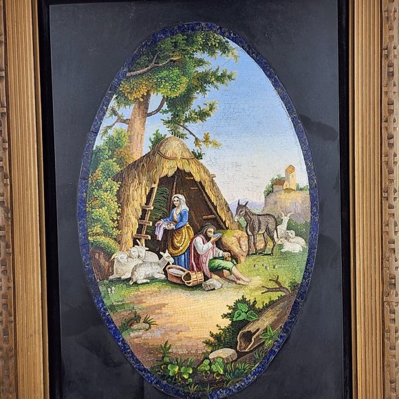 Italian Micromosiac Plaque on a Marble Panel of a Pastoral Scene 1875-1900 - Picture 2 of 6